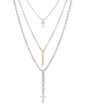 Lucky Brand Two-tone Cross Pendant Triple-row Necklace