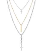Lucky Brand Two-tone Cross Pendant Triple-row Necklace
