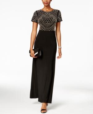 Sl Fashions Beaded Short-sleeve Gown