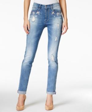 Nanette By Nanette Lepore Tiara Ripped Embellished Boyfriend Spring Blue Wash Jeans