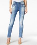 Nanette By Nanette Lepore Tiara Ripped Embellished Boyfriend Spring Blue Wash Jeans