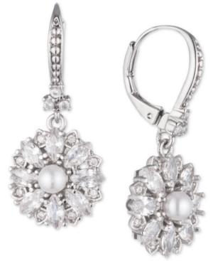 Marchesa Silver-tone Crystal & Imitation Pearl Cluster Drop Earrings, Created For Macy's