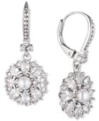 Marchesa Silver-tone Crystal & Imitation Pearl Cluster Drop Earrings, Created For Macy's