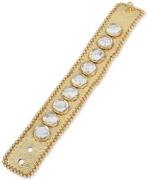Betsey Johnson Gold-tone Leather-look Crystal Snap Bracelet