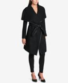 Dkny Faux-leather-trim Wrap Coat
