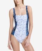 Calvin Klein Mixed-print Pleated One-piece Swimsuit Women's Swimsuit