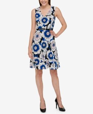 Tommy Hilfiger Belted Floral-print Fit & Flare Dress