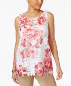 Charter Club Perforated Floral-print Top, Only At Macy's