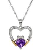 Amethyst (1-1/10 Ct. T.w.) And Diamond Accent Heart Pendant Necklace In Sterling Silver And 14k Gold
