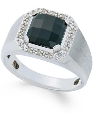 Men's Onyx (2-1/2 Ct. T.w.) And Diamond (1/10 Ct. T.w.) Ring In Sterling Silver