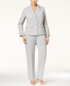Le Suit Plus Size Three-button Melange Striped Pantsuit