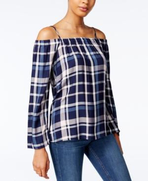 Maison Jules Plaid Off-the-shoulder Top, Created For Macy's