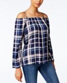 Maison Jules Plaid Off-the-shoulder Top, Created For Macy's