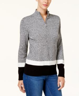 Karen Scott Cotton Colorblocked Mock-neck Sweater, Created For Macy's