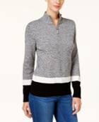 Karen Scott Cotton Colorblocked Mock-neck Sweater, Created For Macy's
