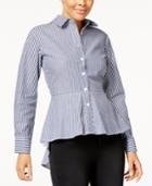 Say What? Juniors' Cotton Peplum-hem Striped Blouse