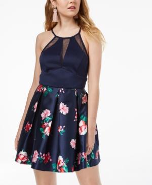 Teeze Me Juniors' Floral-print & Illusion Dress