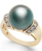 Cultured Tahitian Pearl (12mm) And Diamond (1/4 Ct. T.w.) Ring In 14k Gold