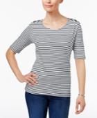 Karen Scott Laced-shoulder Striped Top, Created For Macy's