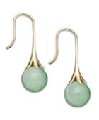 14k Gold Earrings, Jade Drop Earrings