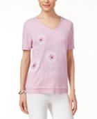 Alfred Dunner Floral-embroidered Lace-hem Top