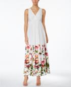 Calvin Klein Cotton Floral-border Surplice Maxi Dress