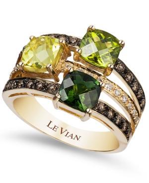 Le Vian Green Tourmaline (7/8 Ct. T.w.), Peridot (7/8 Ct. T.w.), Lemon Quartz (7/8 Ct. T.w.) And Chocolate (1/3 Ct. T.w.) And White Diamond (1/10 Ct. T.w.) Ring In 14k Gold