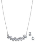 Charter Club Silver-tone Crystal Collar Necklace & Stud Earrings