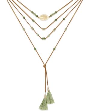Inc International Concepts Gold-tone Green Bead And Cord Tassel Necklace, Only At Macy's