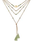 Inc International Concepts Gold-tone Green Bead And Cord Tassel Necklace, Only At Macy's