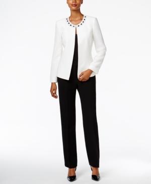 Tahari Asl Beaded Neckline Contrast Pantsuit