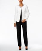 Tahari Asl Beaded Neckline Contrast Pantsuit