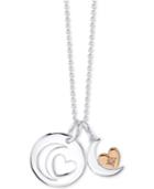 Unwritten Crystal Two-tone Moon & Heart Pendant Necklace In Rose Gold-flashed Sterling Silver, 16+ 2 Extender