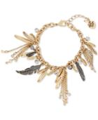Betsey Johnson Two-tone Feather And Crystal Charm Bracelet