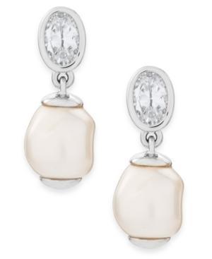 Eliot Danori Rhodium-plated Cubic Zirconia And Imitation Pearl Drop Earrings