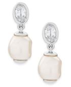 Eliot Danori Rhodium-plated Cubic Zirconia And Imitation Pearl Drop Earrings