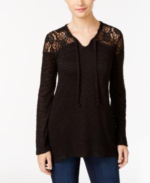 Style & Co Lace-yoke Tie-neck Top, Only At Macy's