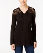 Style & Co Lace-yoke Tie-neck Top, Only At Macy's