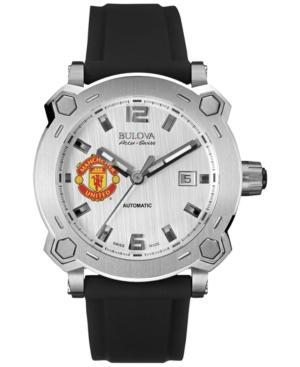 Bulova Accuswiss Men's Automatic Percheron Black Silicone Rubber Strap Watch 43mm 63b195 - Manchester United Edition
