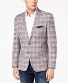 Nick Graham Men's Slim-fit Stretch Gray/burgundy Plaid Sport Coat