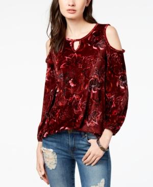 Vintage America Molly Printed Velvet Cold-shoulder Top