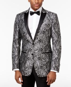 Tallia Men's Slim-fit Black/silver Paisley Dinner Jacket