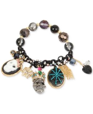 Betsey Johnson Gold-tone Multi-stone Skull And Spiderweb Charm Bracelet