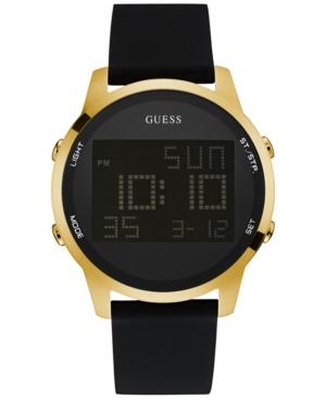 Guess Men's Digital Chronograph Black Leather Strap Watch 46mm U0787g1