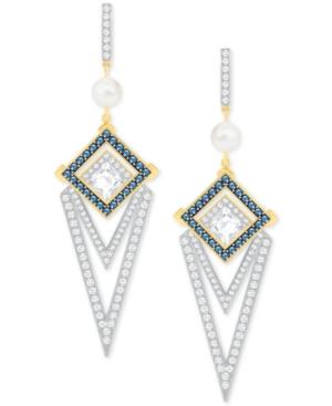 Swarovski Gold-tone Pave & Imitation Pearl Chandelier Earrings