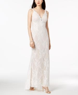 Xscape Embellished Lace Plunge Gown