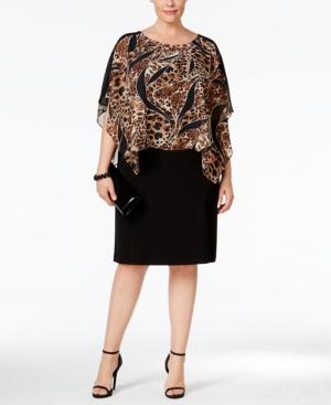 Connected Plus Size Animal-print Chiffon Overlay Dress
