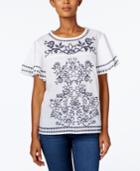 Charter Club Ruffle-sleeve Embroidered Blouse, Only At Macy's