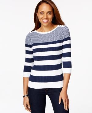 Karen Scott Striped Cable-knit Sweater, Only At Macy's