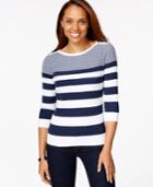 Karen Scott Striped Cable-knit Sweater, Only At Macy's